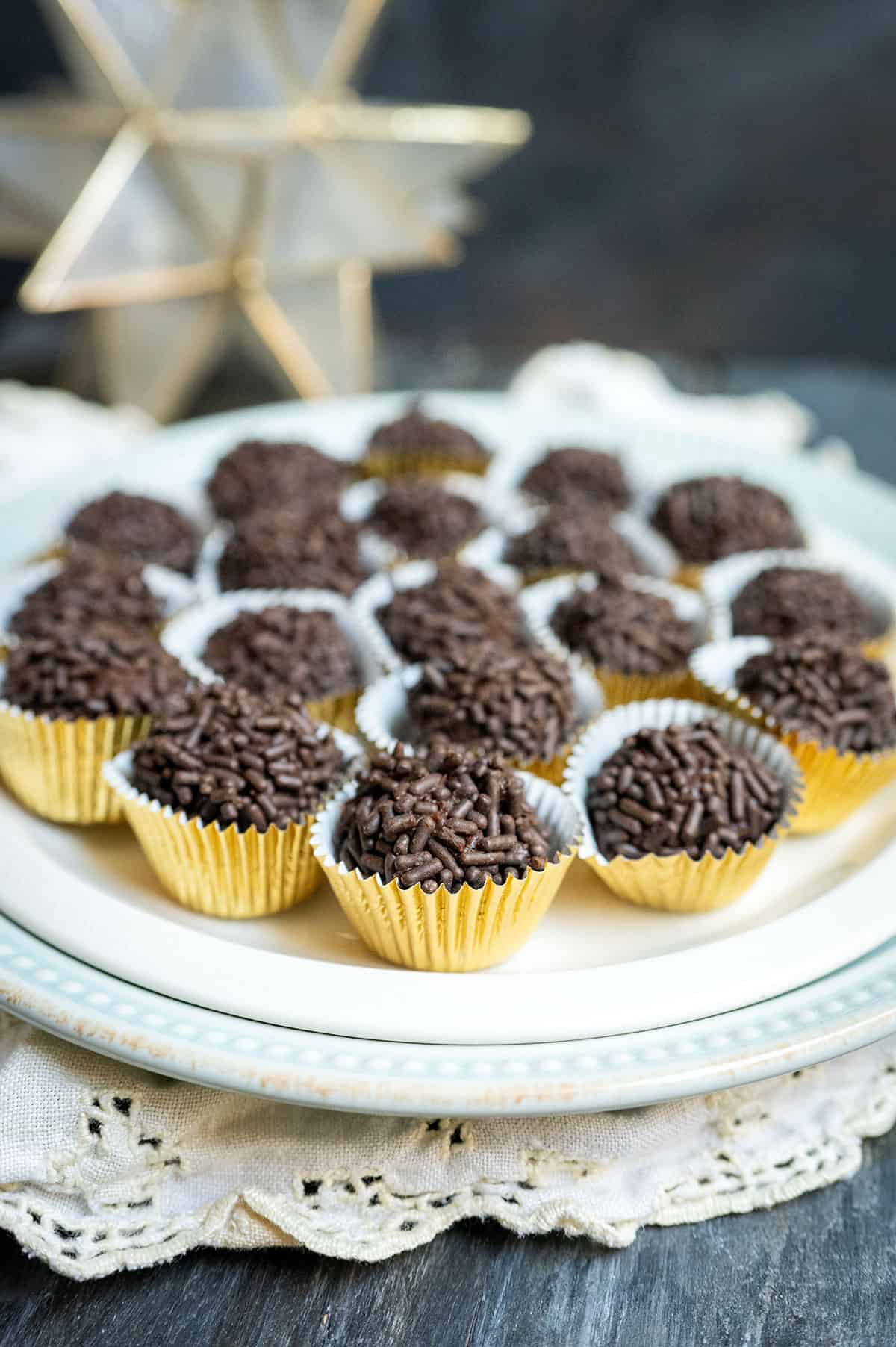 platter of chocolate truffles.