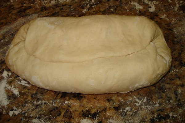 baguette dough folded into thirds.