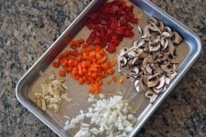 pan of chopped veggies.