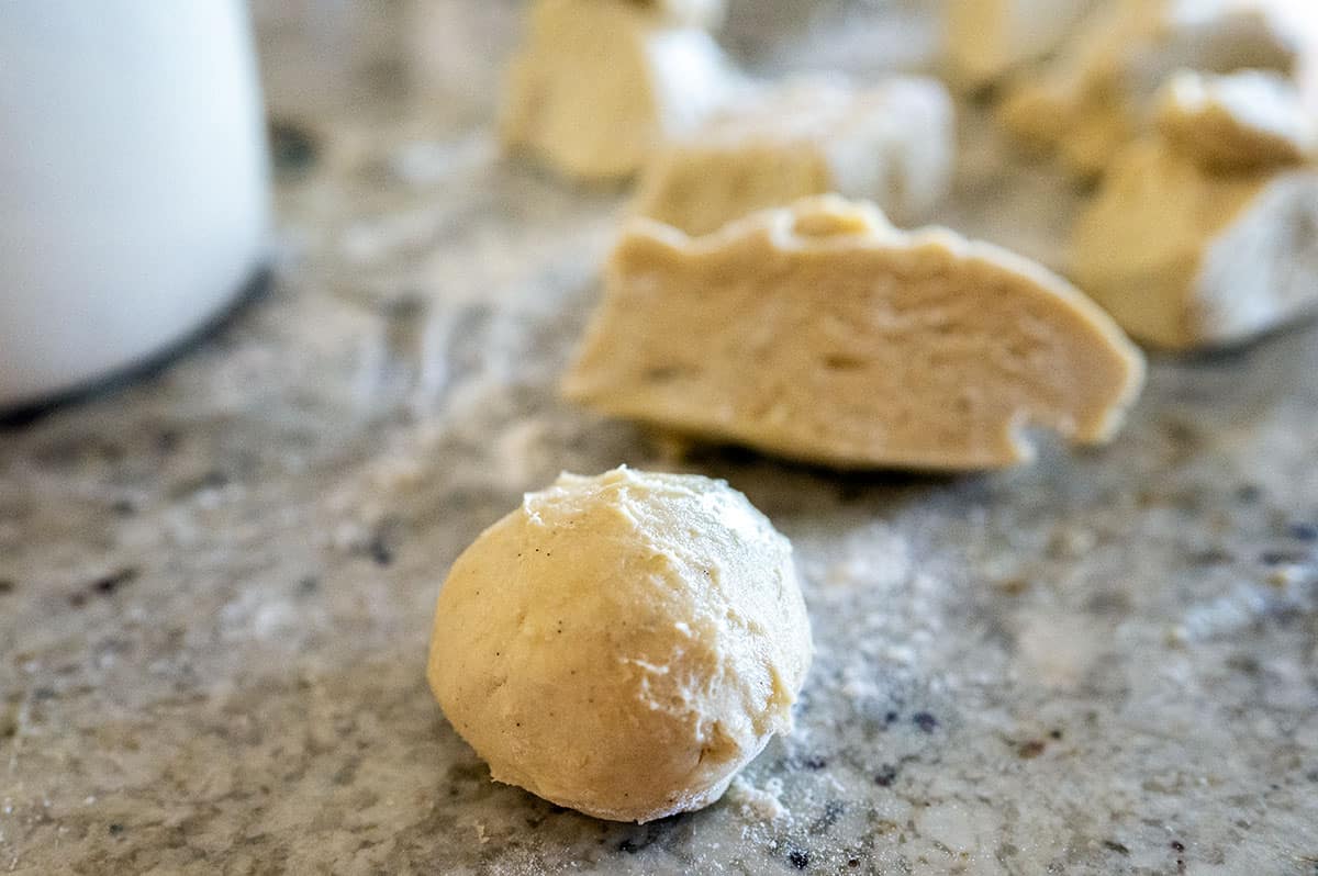 Dough shaped into roll.