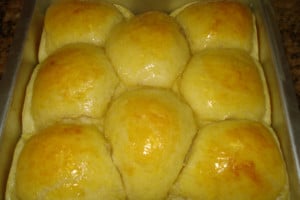 rolls brushed with butter.