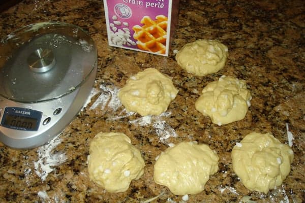 individual waffle batter divided on the counter