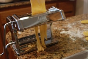 cutting fresh pasta dough.