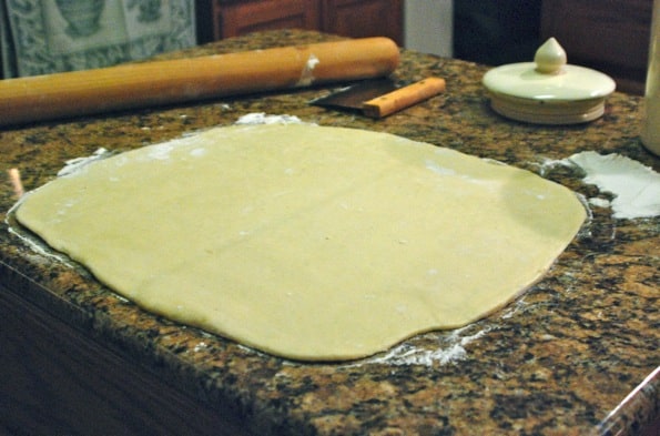 yeast dough in a rectangle shape on counter