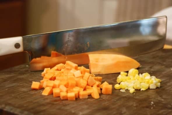 chopped corn and sweet potato