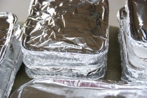 pans covered in foil.