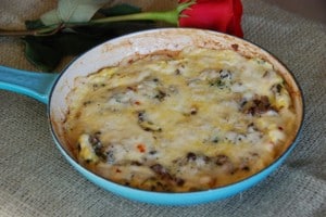 cooked frittata in pan.