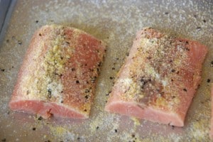 Salmon seasoned with spices.