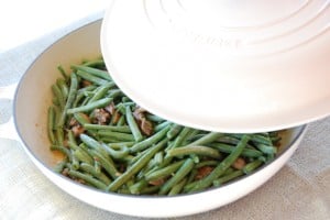 lid on pan over green bean casserole.