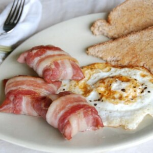 bacon squares on plate with egg and toast.