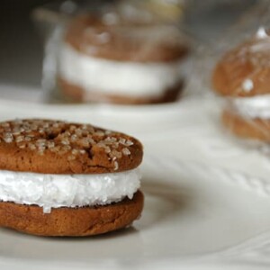 Molasses cookie with marshmallow center.