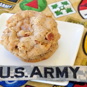 cookies on napkin with U.S. Army tape beneath