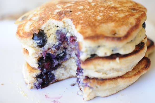 Blueberry Cornmeal Pancakes from Zestuous
