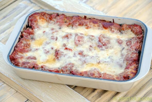 baked lasagna in a baking dish