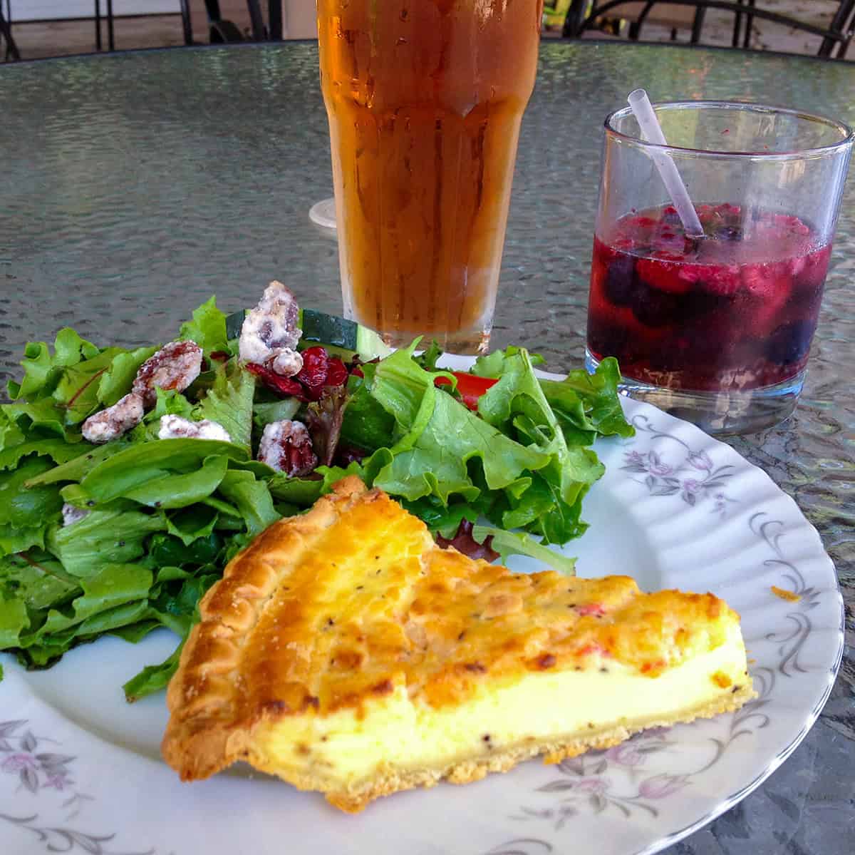 Lunch of quiche and sangria. 