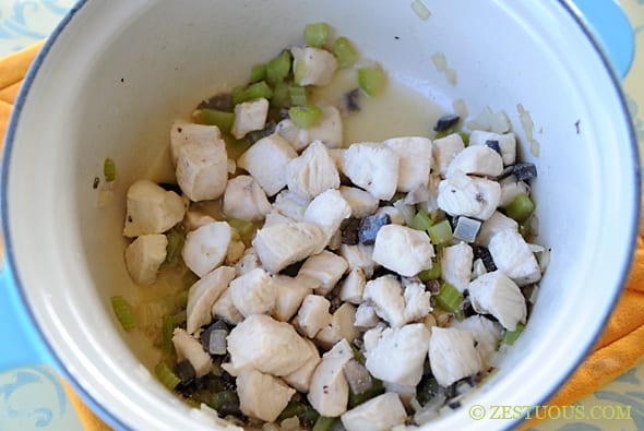 pot with chicken and veggies