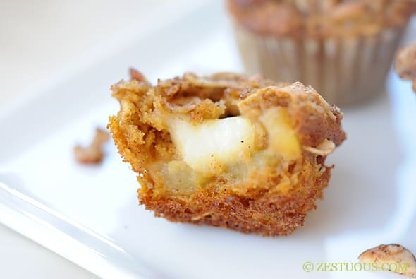 cross section of pumpkin muffin filled with brie