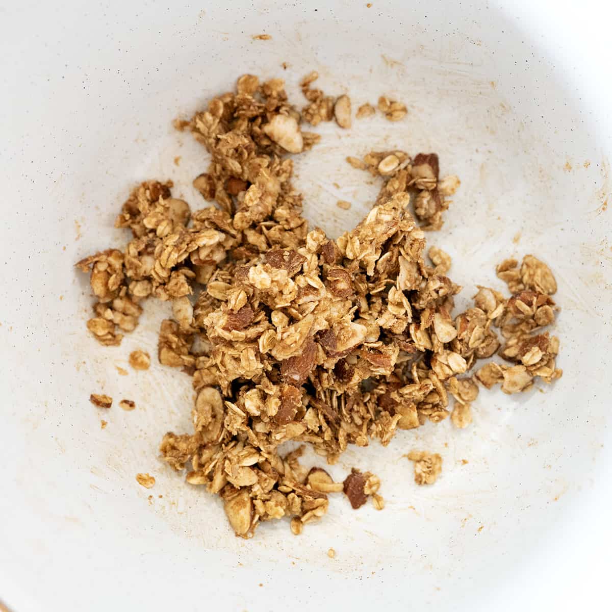 Oat topping in white bowl.