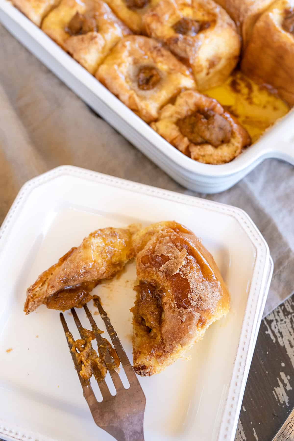 plate with bite of Pumpkin Pie French Toast.