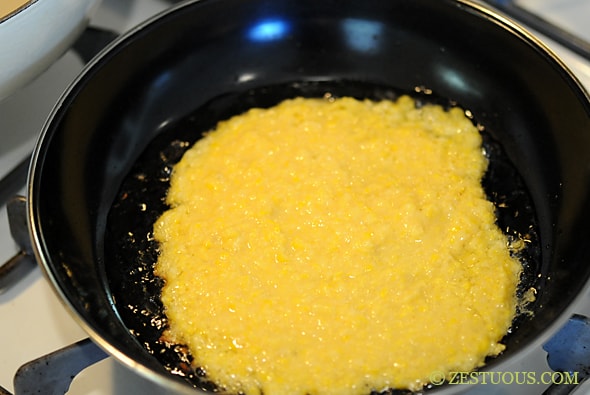 cachapas cooking in skillet