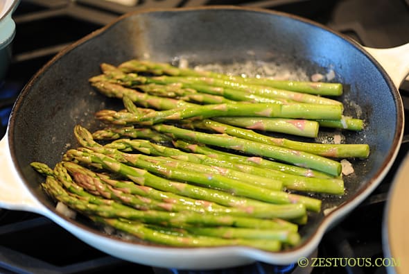 asparagus cooking in pan