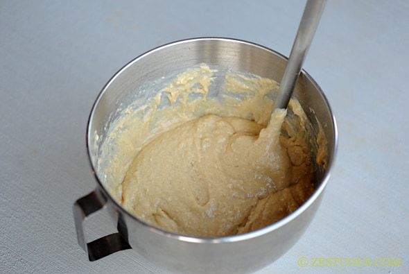 spoon mixing coffee cake batter