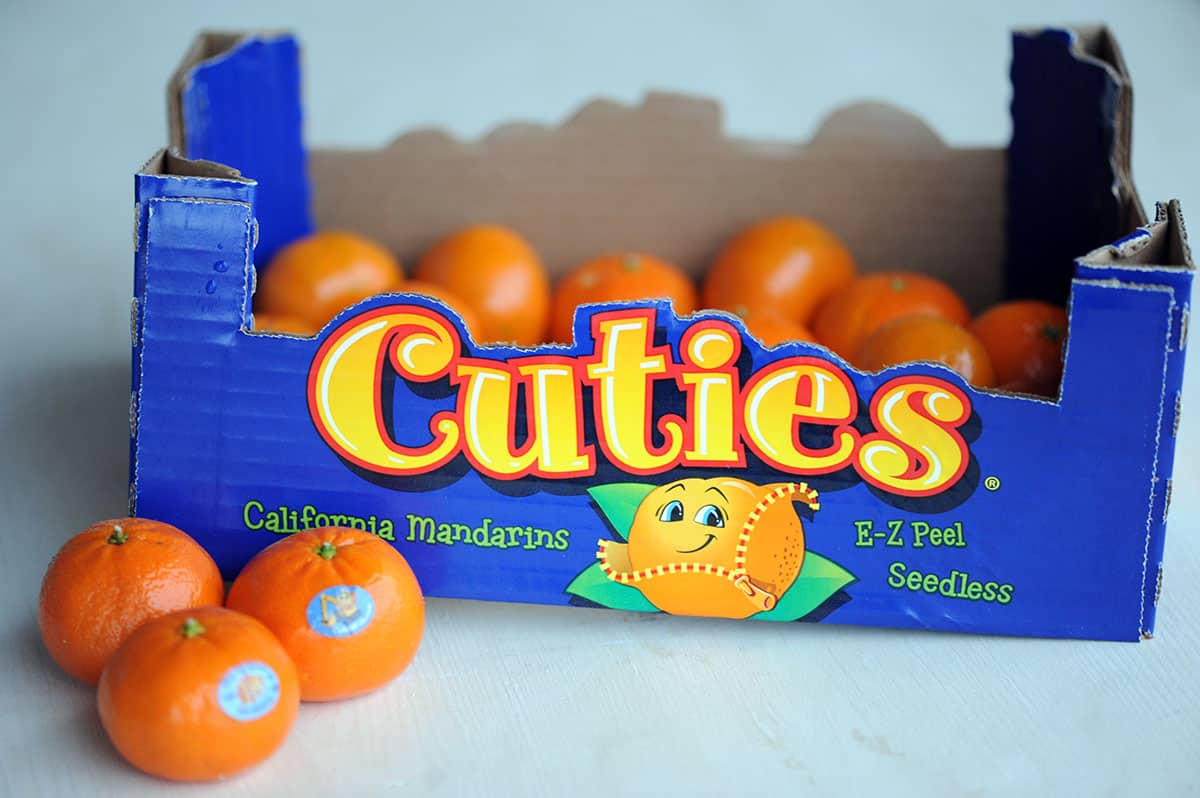 field of Cuties oranges.  Cuties (Orange) Cream Cheese Pound Cake box of cuties