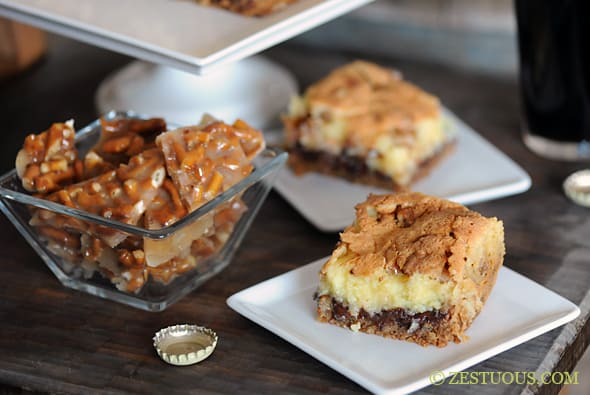 Chocolate Stout Pretzel Toffee Bars from Zestuous