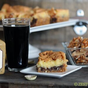 Chocolate Stout Pretzel Toffee Bars from Zestuous