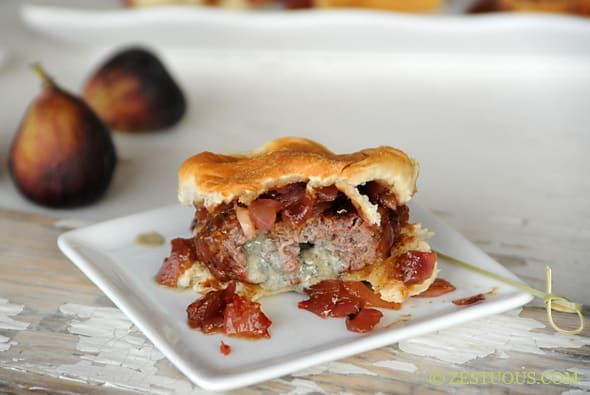 Stuffed Pancetta Burgers with Balsamic Fig Marmalade from Zestuous
