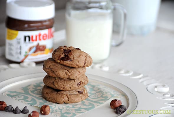 Nutella Chocolate Chip Cookies from Zestuous