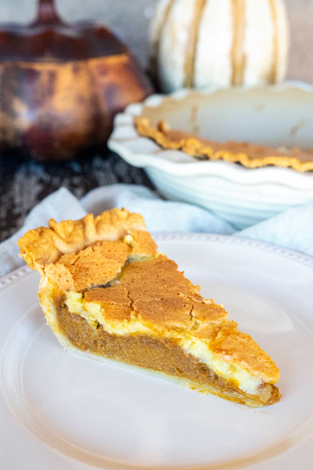 Slice of pumpkin chess pie. 