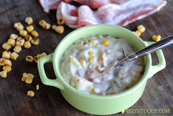 Bacon Corn Chowder from Zestuous