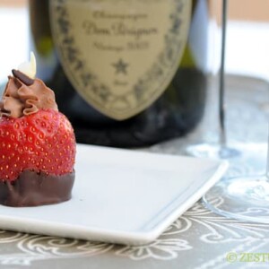 Chocolate Dipped Cheesecake Filled Strawberries from Zestuous