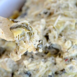 Triple Cheese Slow Cooker Spinach Artichoke Chicken Dip from Zestuous
