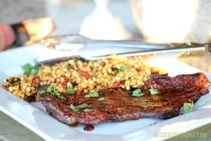 Chipotle Skirt Steak with Roasted Corn Relish from Zestuous