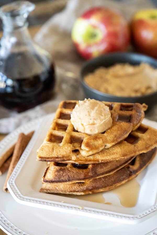 Apple waffles with cinnamon butter.