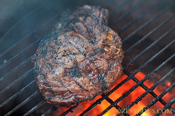 rib-eye steak grilling on Big Green Egg