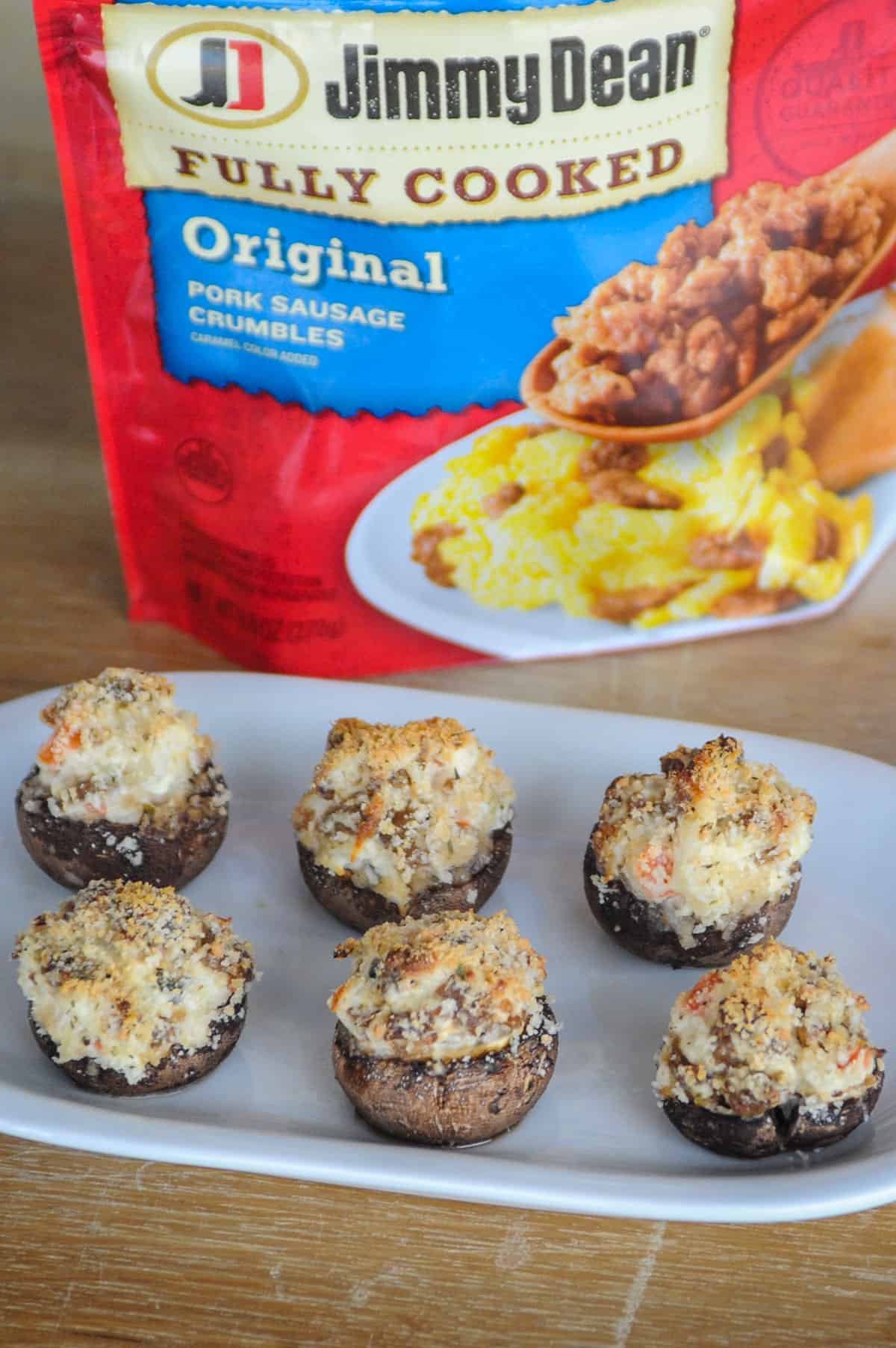 Stuffed mushrooms by bag of Jimmy Dean fully cooked sausage.