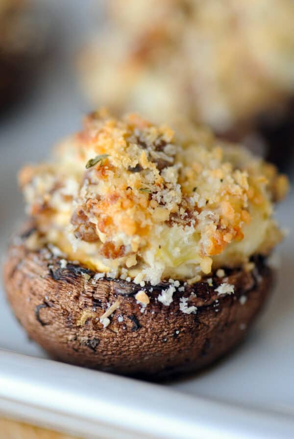 Close up of stuffed mushroom.