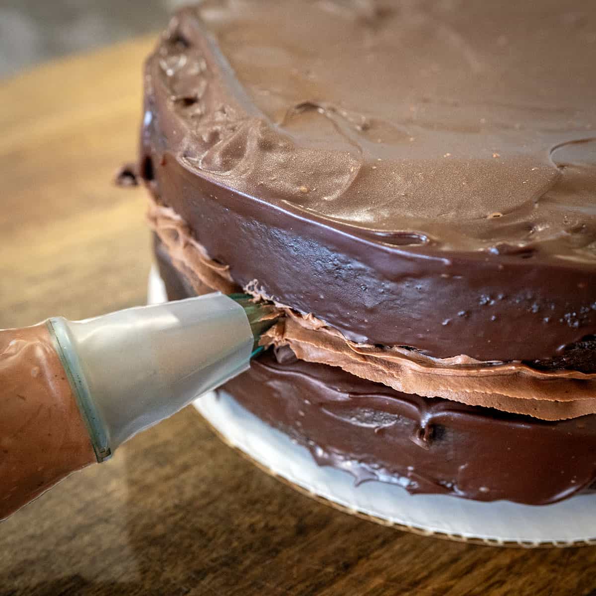 Piping center of cake.