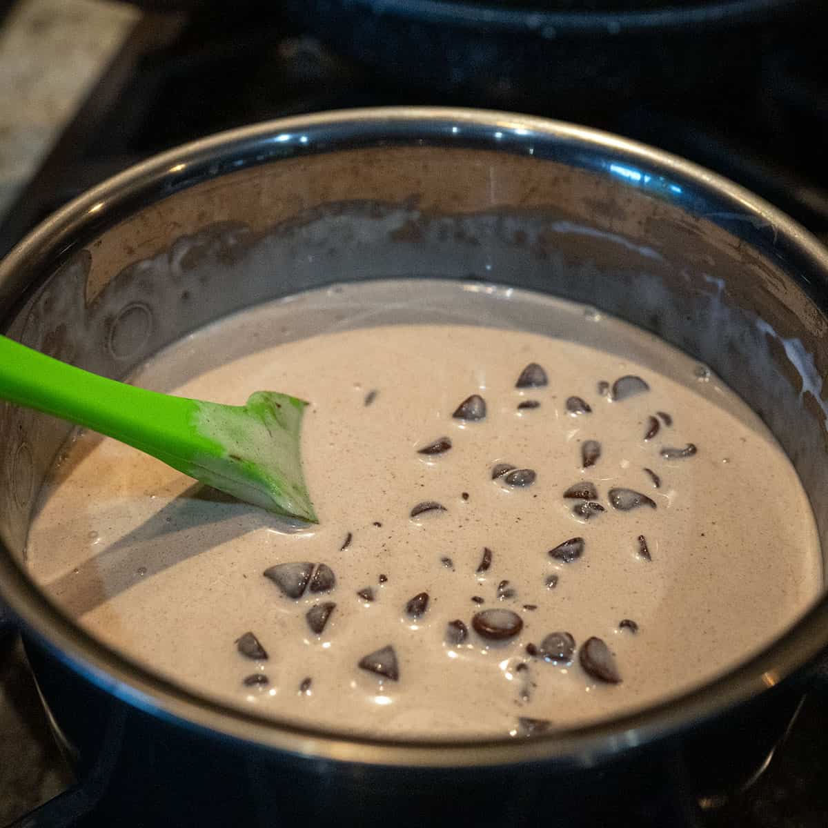 melting chips in cream.