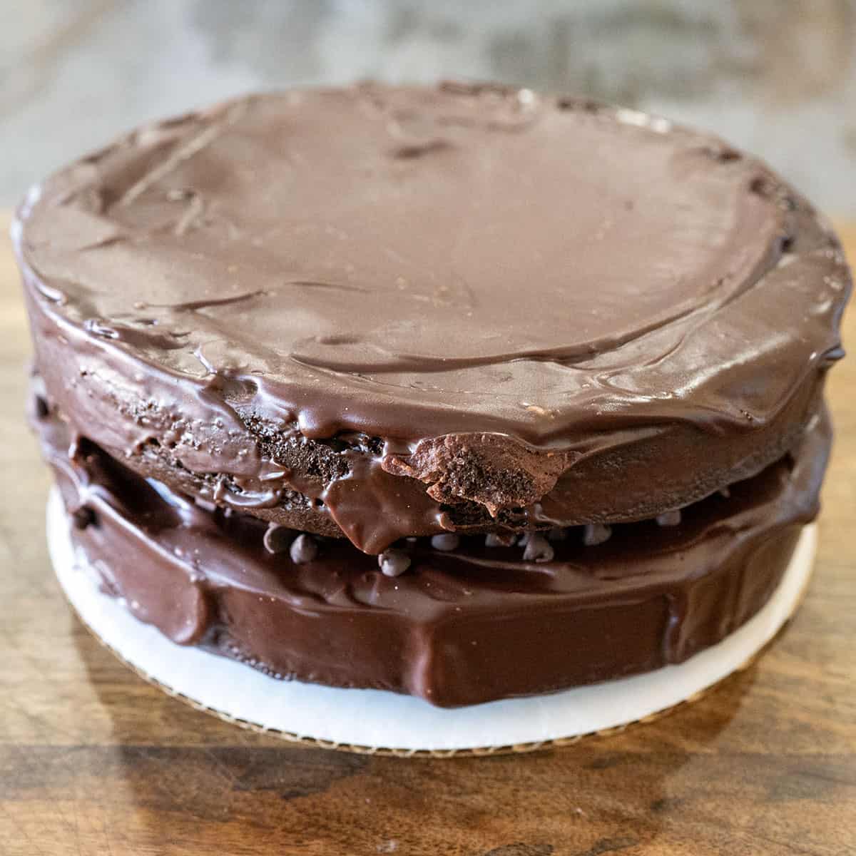 Stacking cake layers.