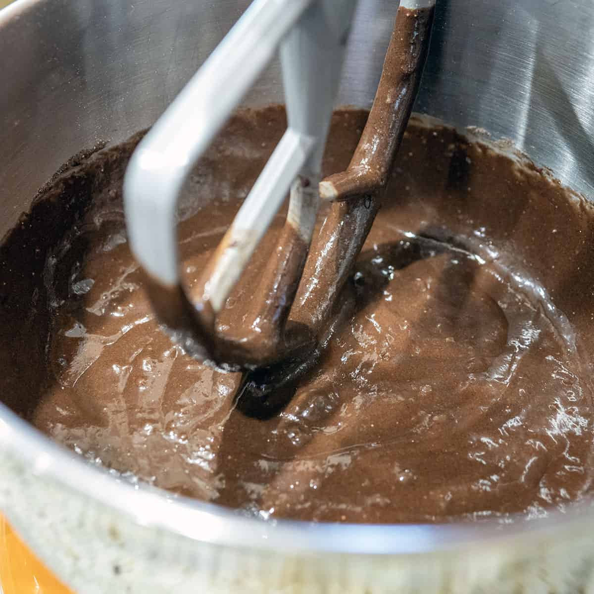Mixing cake batter.