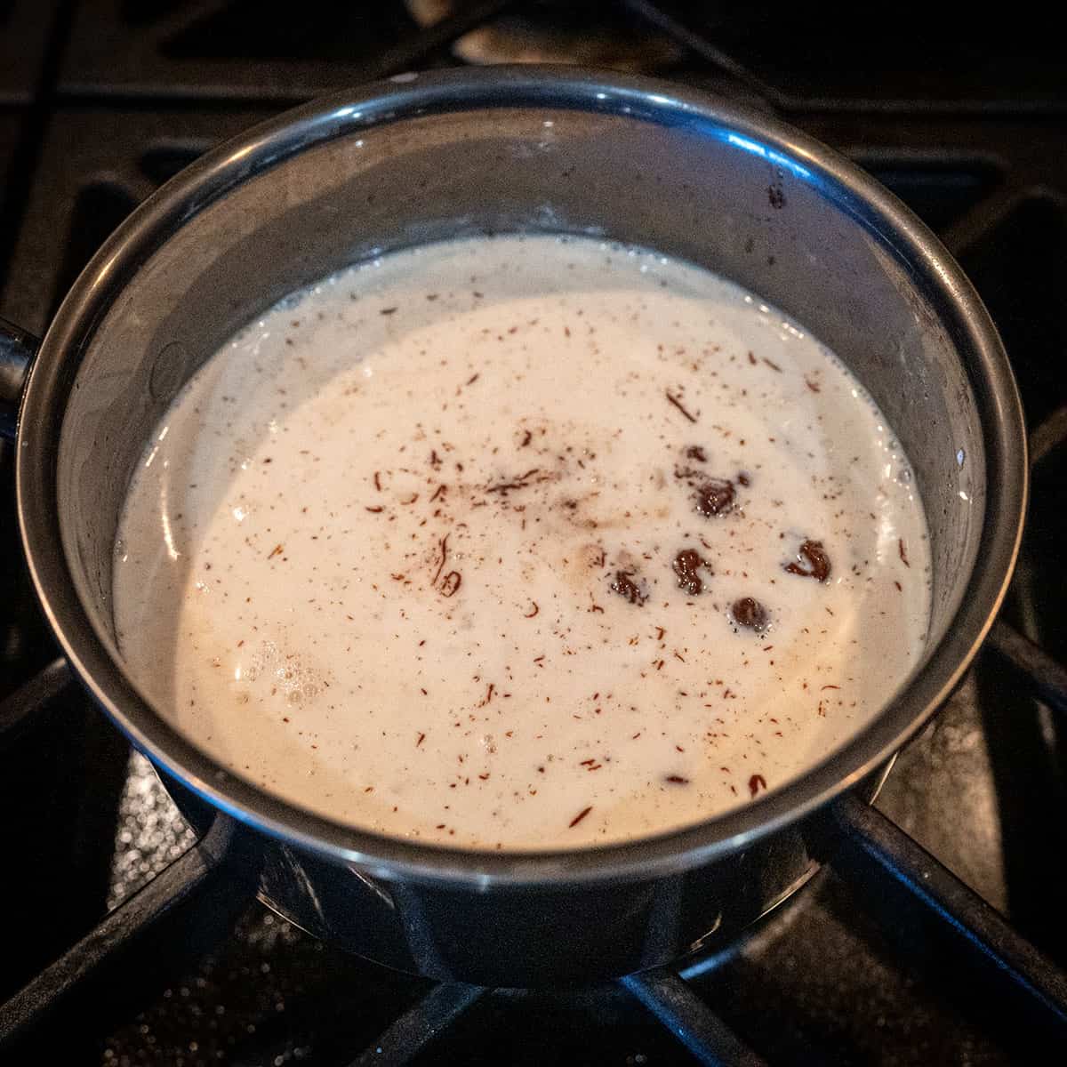 melting chocolate in cream.